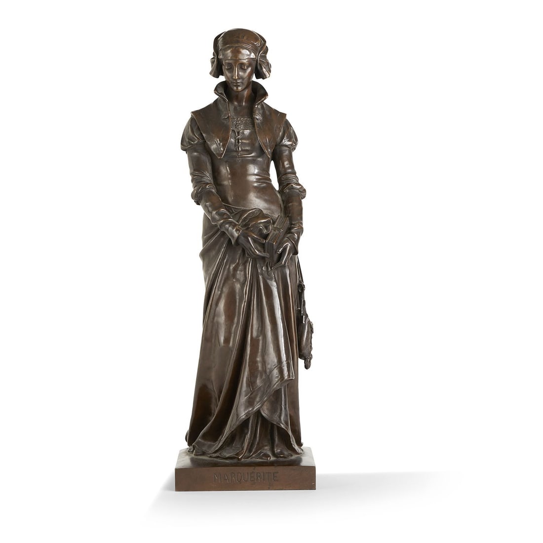 EUGÈNE-ANTOINE AIZELIN (1821-1902): EUGÈNE-ANTOINE AIZELIN (1821-1902) Marguerite de Goëthe Modèle édité à partir de 1883 Bronze à patine brune Signé “E.AIZELIN” sur le côté