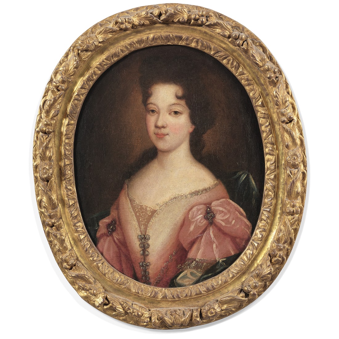 ÉCOLE FRANÇAISE VERS 1700 PORTRAIT DE FEMME à LA ROBE ROSE (1 of 1)