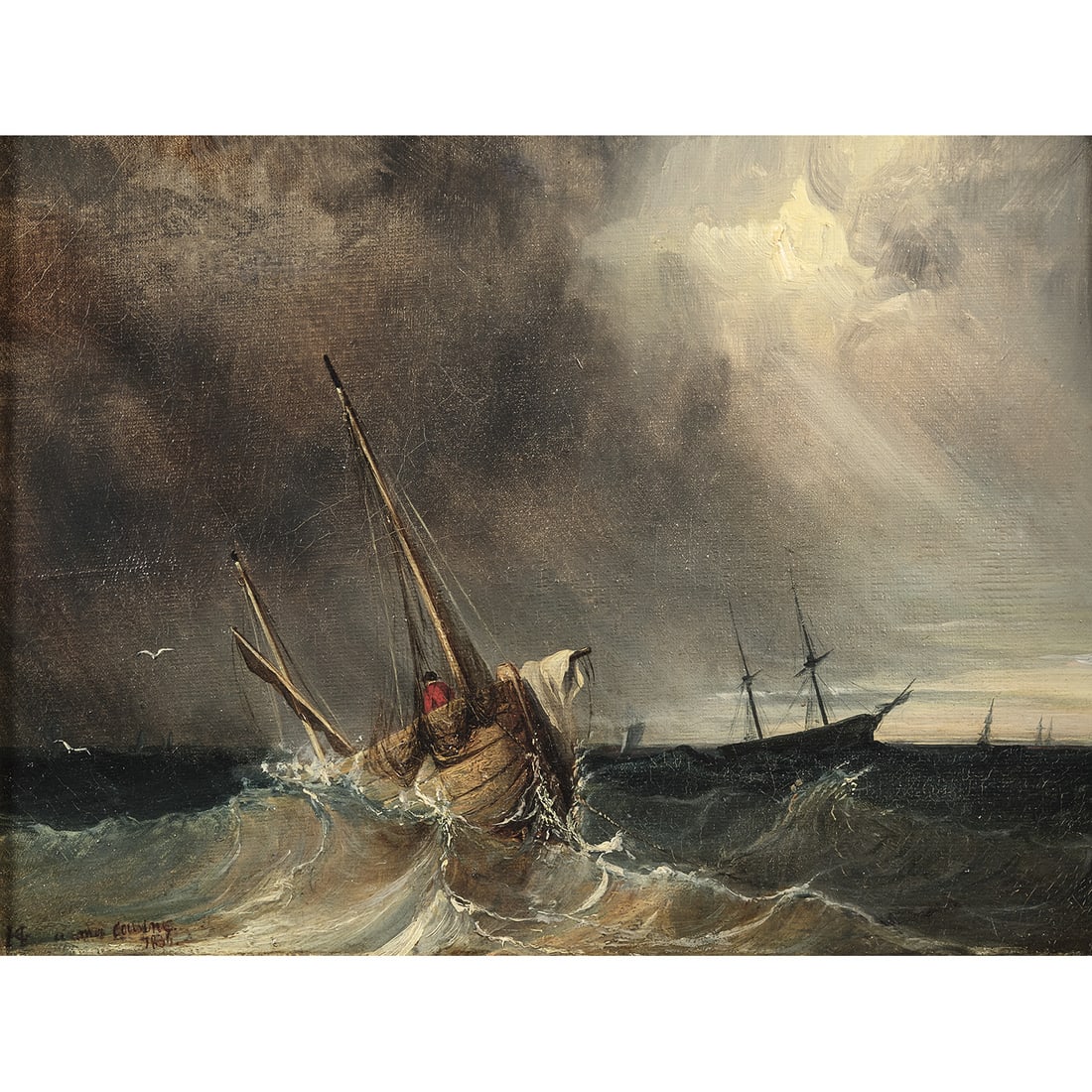 ÉCOLE FRANÇAISE DU XIXE SIÈCLE BATEAU DE PÊCHEURS SUR UNE MER AGITÉE (1 of 2)