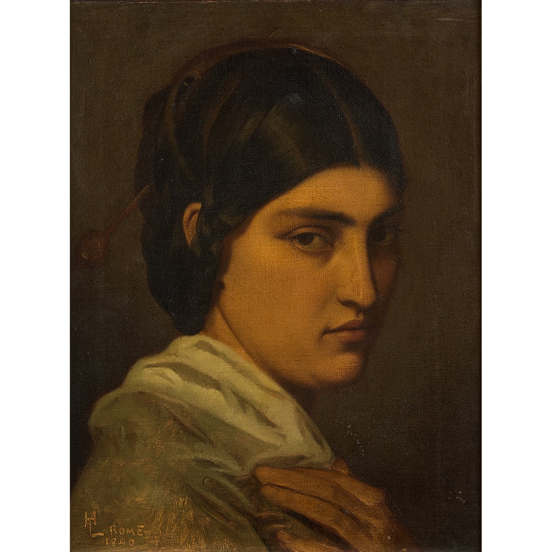 HENRI LEHMANN (Kiel, 1814-Paris, 1882) PORTRAIT D'UNE JEUNE ITALIENNE (1 of 2)