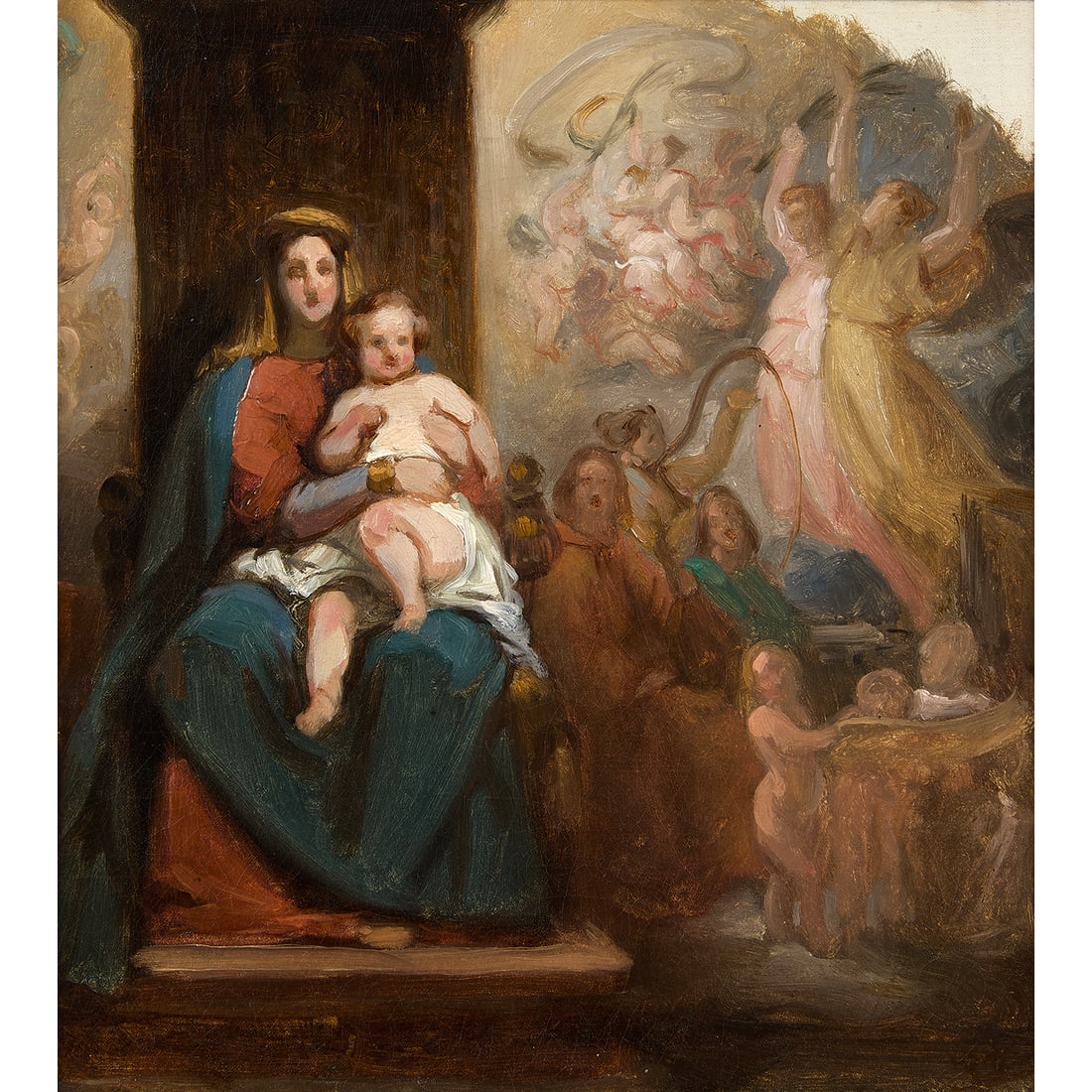 ÉCOLE FRANÇAISE VERS 1830 LA SAINTE FAMILLE ET ANGES MUSICIENS (1 of 1)