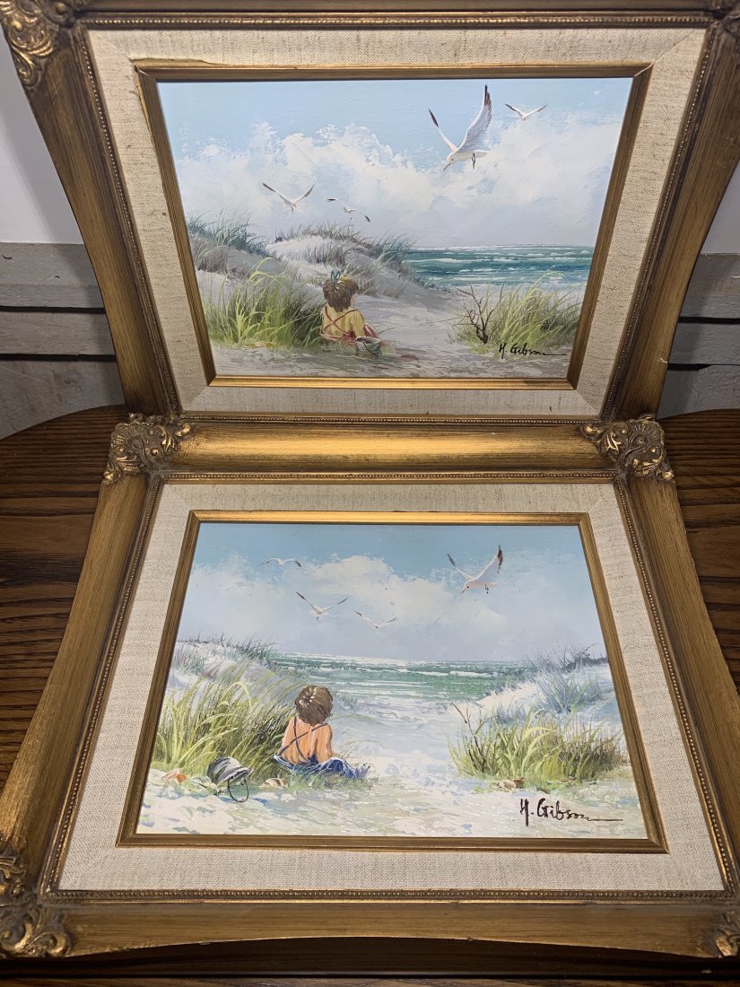 K. Gibson Oil Paintings: Pair of K. Gibson Oil on canvas paintings. 14inches wide, 12 inches tall