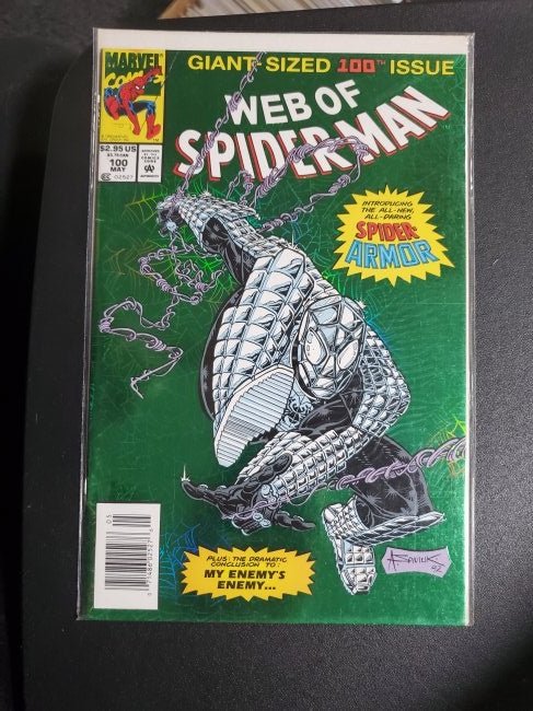 Web of SpiderMan #100 - Green Foil Cover - Spider-Armor: Web of SpiderMan #100 - Green Foil Cover - Spider-Armor - Marvel 1993