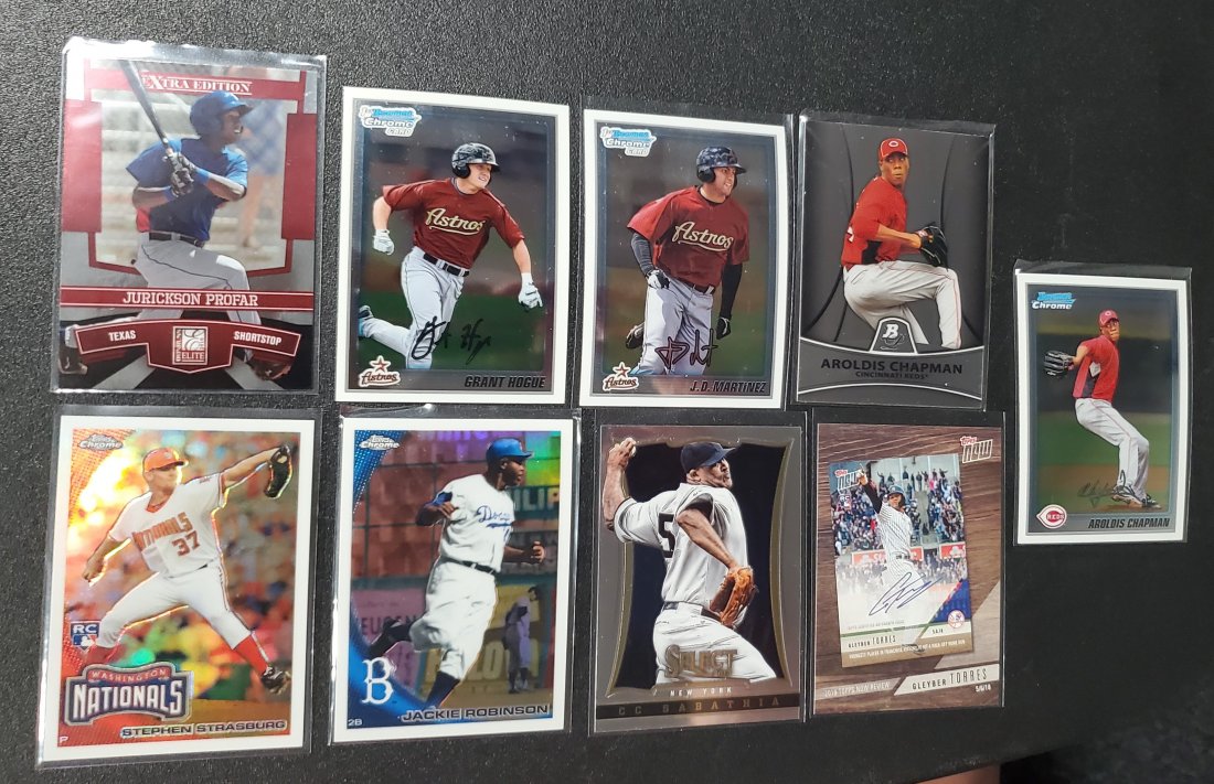 9 MLB Rookie/star cards Strasburg refractor, Jackie Rob (1 of 1)