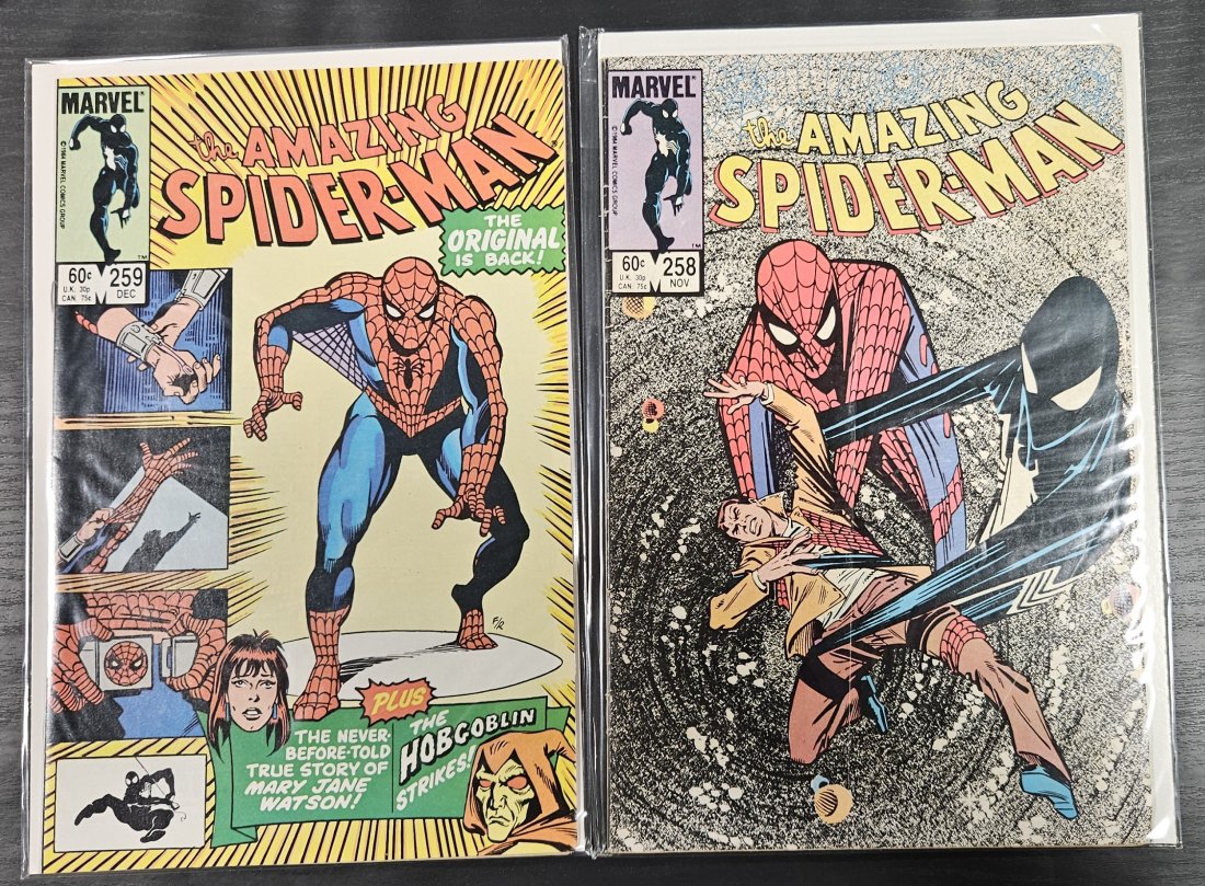 Amazing Spiderman 258-259: Amazing Spiderman 258-259AMAZING SPIDER-MAN #258 KEY HI-GRADE 1ST BAG-MAN & ALIEN SYMBIOTE VENOMAmazing Spider-Man #259 Newsstand (Marvel 1984) Mary Jane & Hobgoblin
