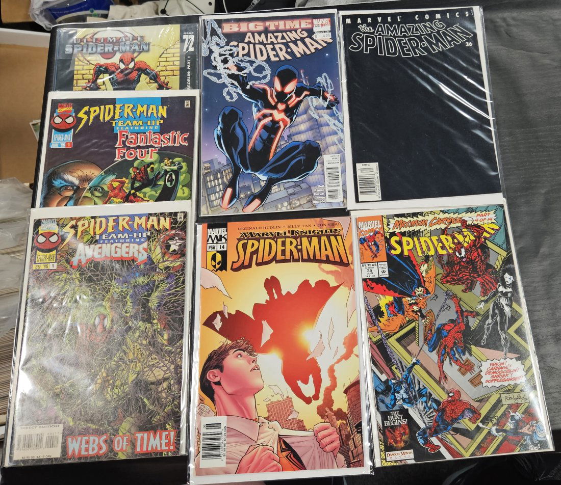 Spiderman Team Up 3-4, Ultimate Spiderman 72, Marvel Knights Spiderman 14, Maximum Carnage Spiderman (1 of 1)