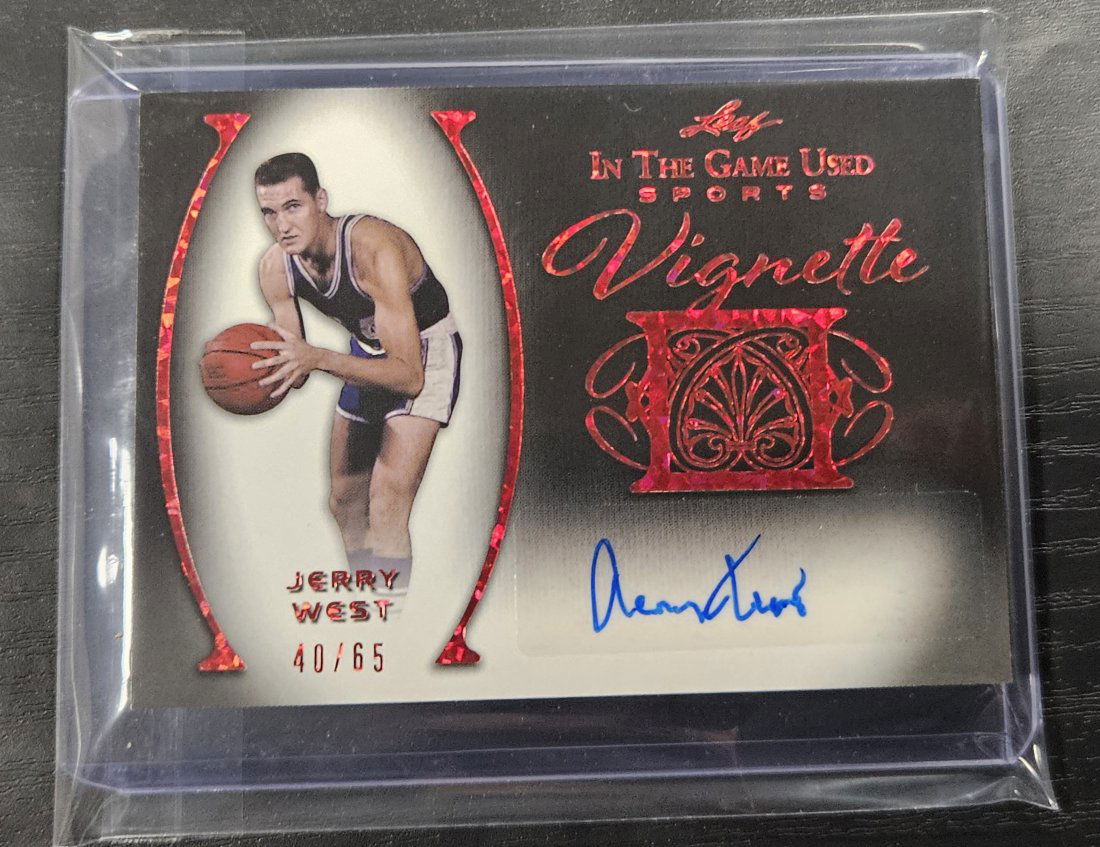 Jerry West 2022 Leaf In The Game Used Vignette Spectrum Red HOF Auto #40/65 (1 of 1)