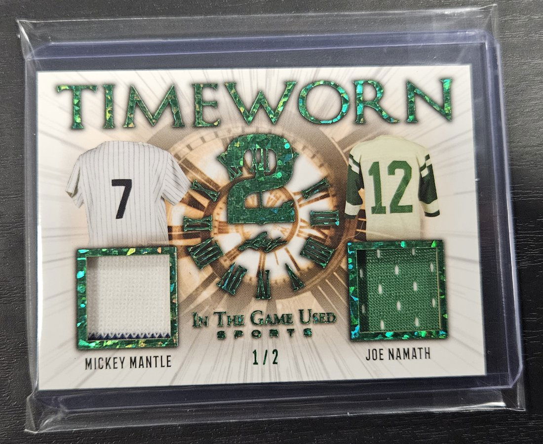 2022 Leaf In The Game Used Sports TIME WORN Mickey Mantle Joe Namath Jersey #1/2 (1 of 1)