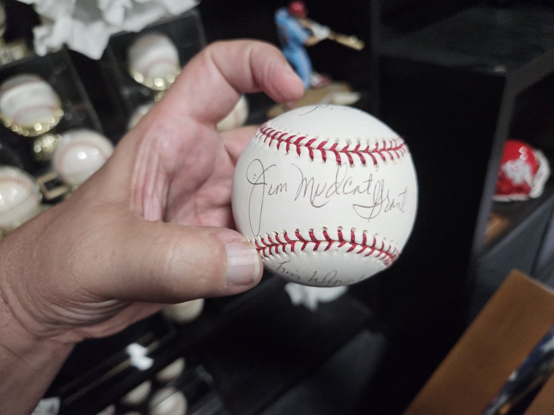 Jim Mudcat Grant, JR Rice autographed baseball (1 of 3)