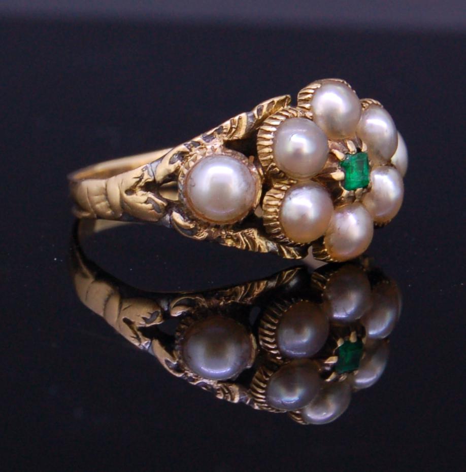19th CENTURY PEARL AND EMERALD RING (1 of 1)