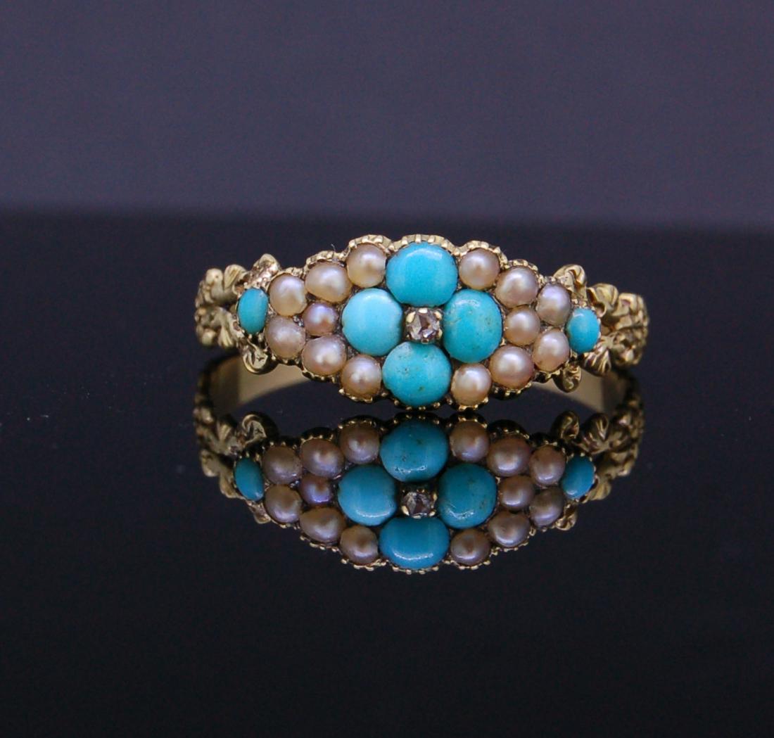 ANTIQUE TURQOISE AND PEARL RING (1 of 2)