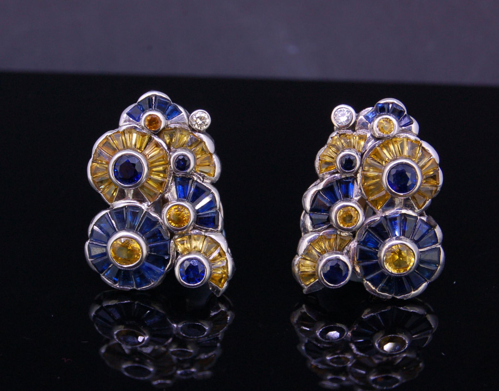 PAIR OF SAPPHIRE AND DIAMOND EARCLIPS (1 of 1)
