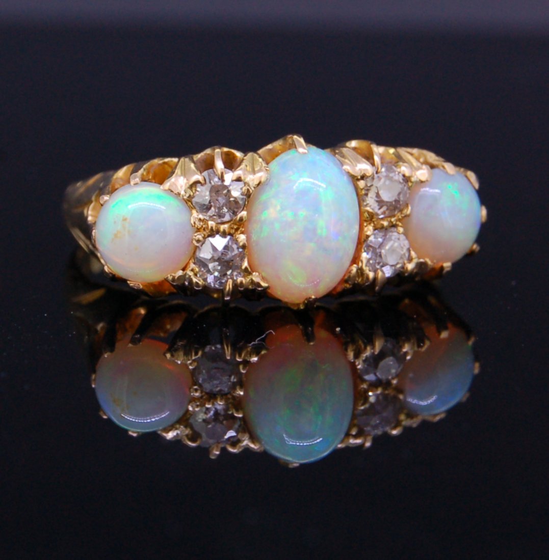 3 STONE OPAL DIAMOND RING (1 of 2)