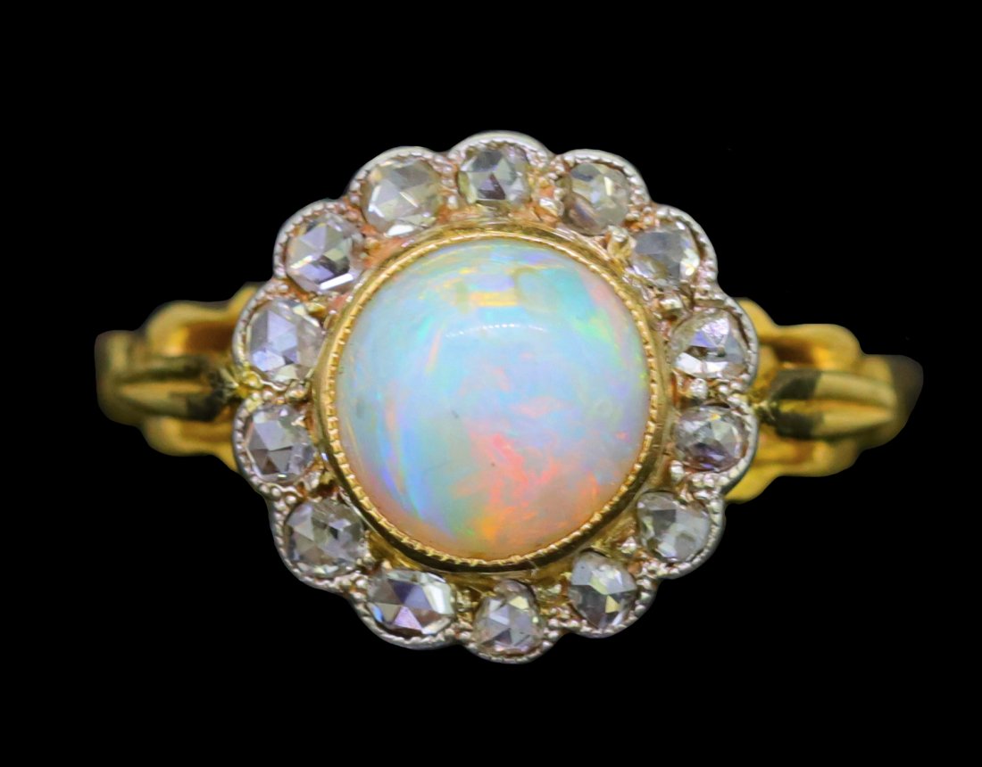 ANTIQUE GOLD OPAL AND DIAMOND RING (1 of 1)