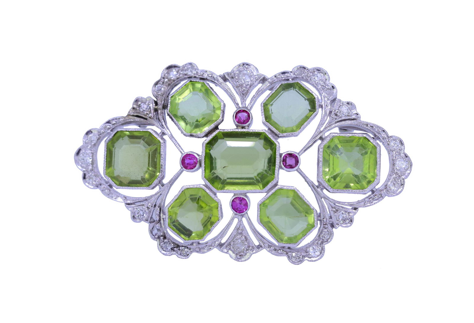 PERIDOT RUBY AND DIAMOND BROOCH (1 of 1)
