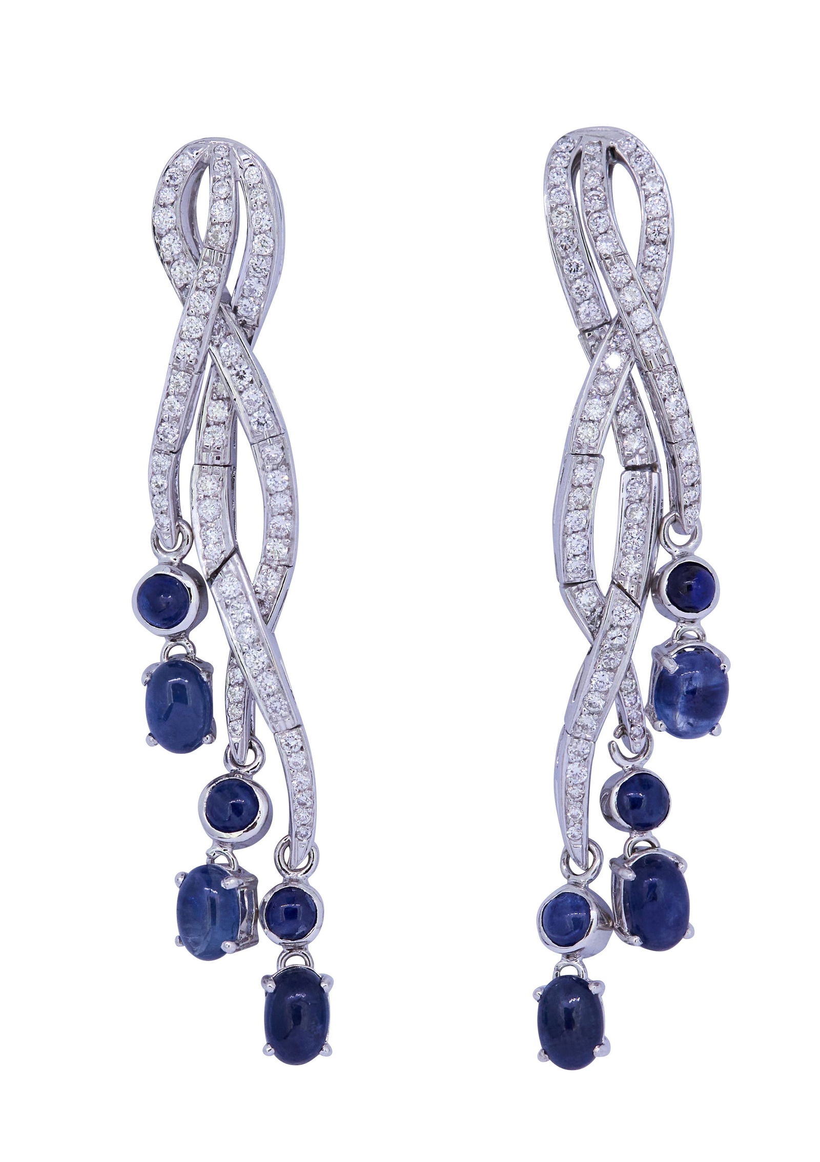 PAIR OF SAPPHIRE AND DAIMOND DROP EARRINGS (1 of 1)