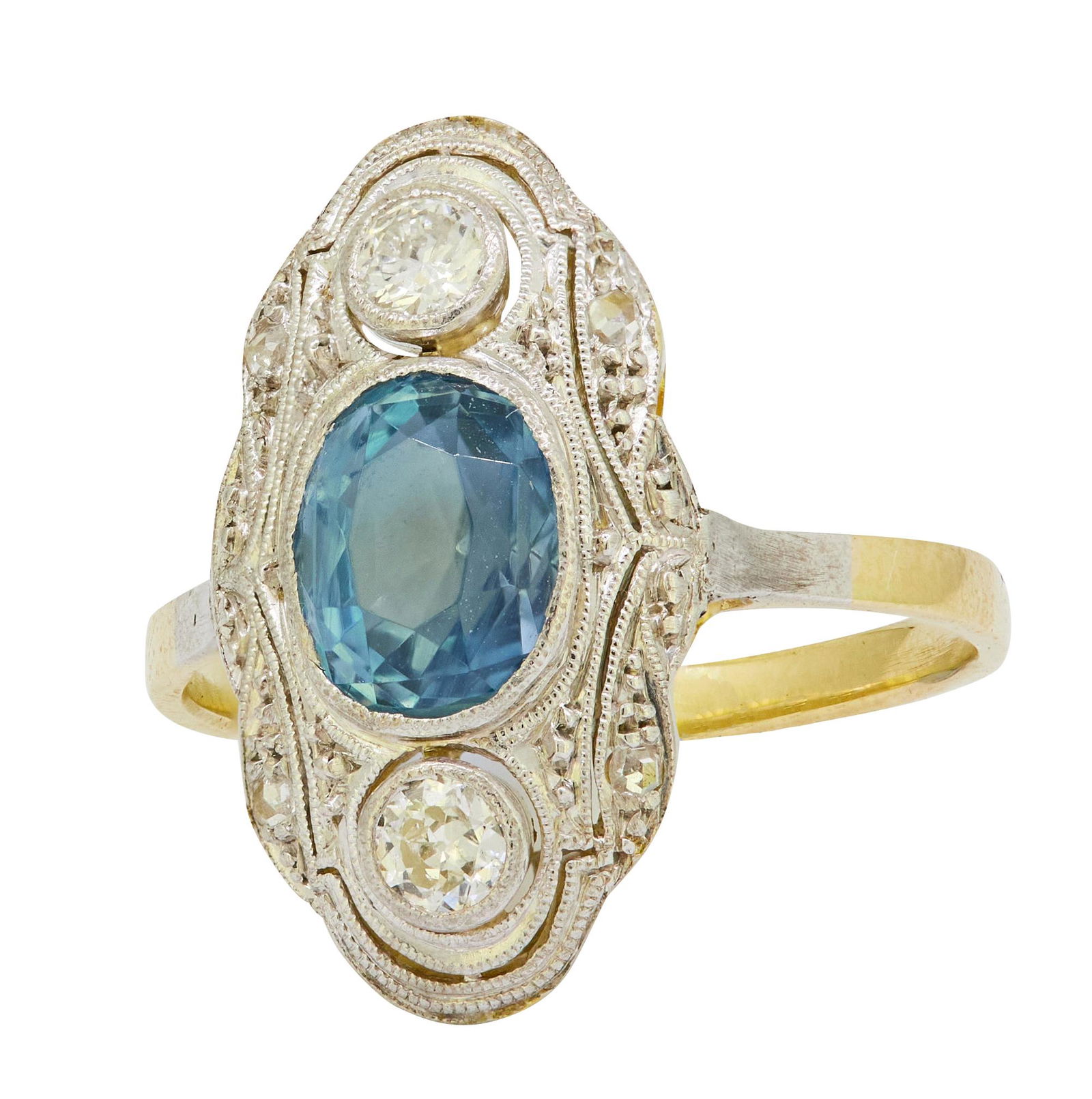 AQUAMARINE AND DIAMOND DRESS RING (1 of 1)