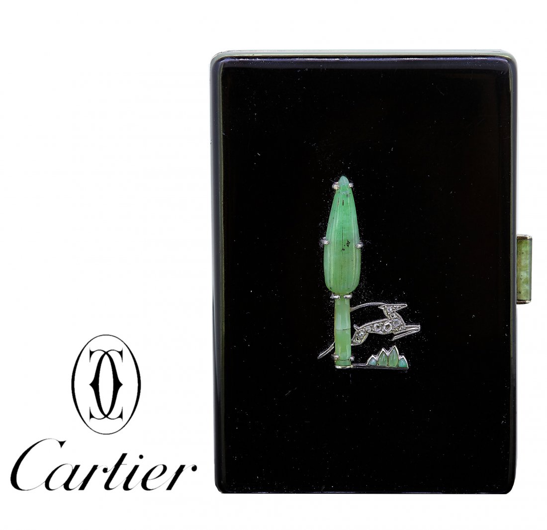 CARTIER, IMPORTANT ART-DECO ENAMELED POWDER COMPACT (1 of 2)