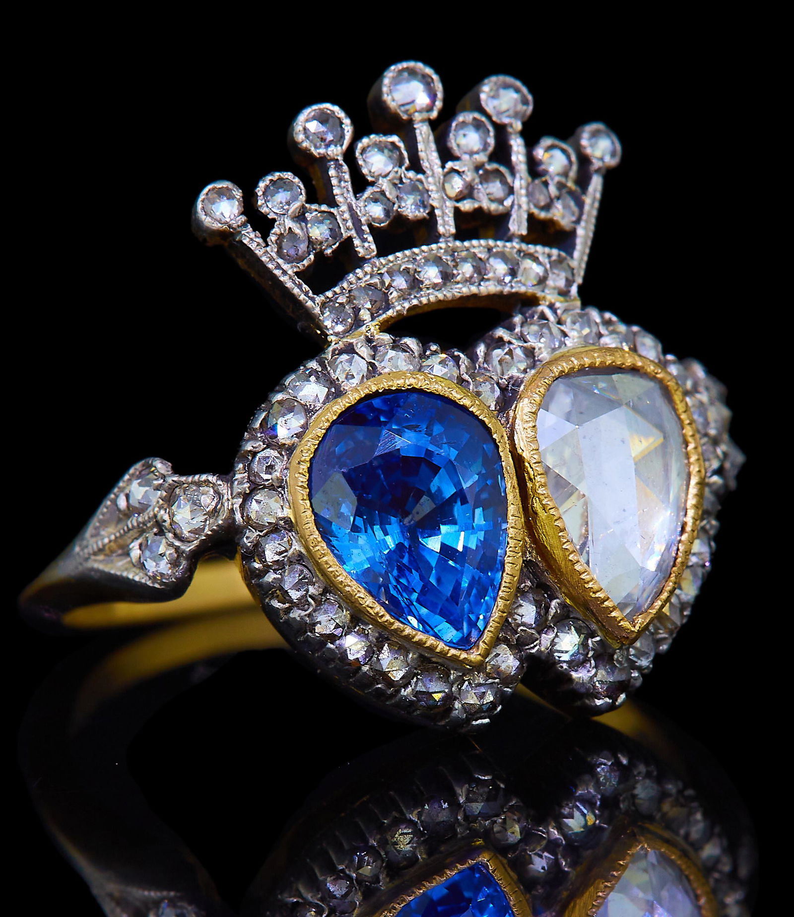 SAPPHIRE AND DIAMOND TWIN HEART RING (1 of 1)