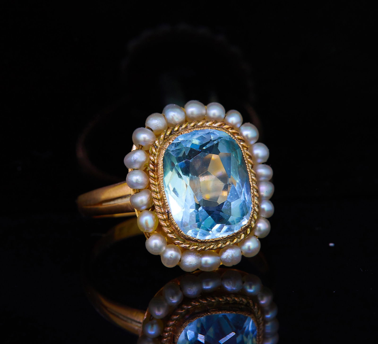 AQUAMARINE AND PEARL CLUSTER RING (1 of 1)