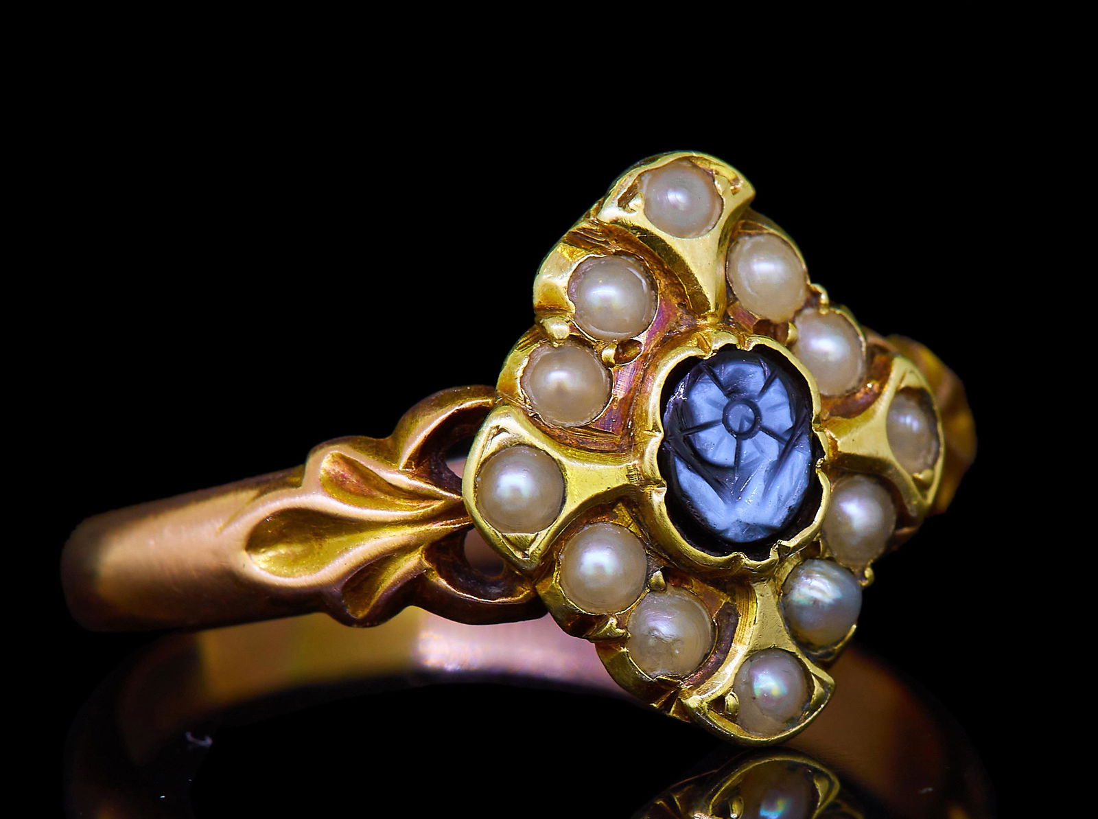 ANTIQUE PEARL AND CAMEO CLUSTER RING (1 of 1)