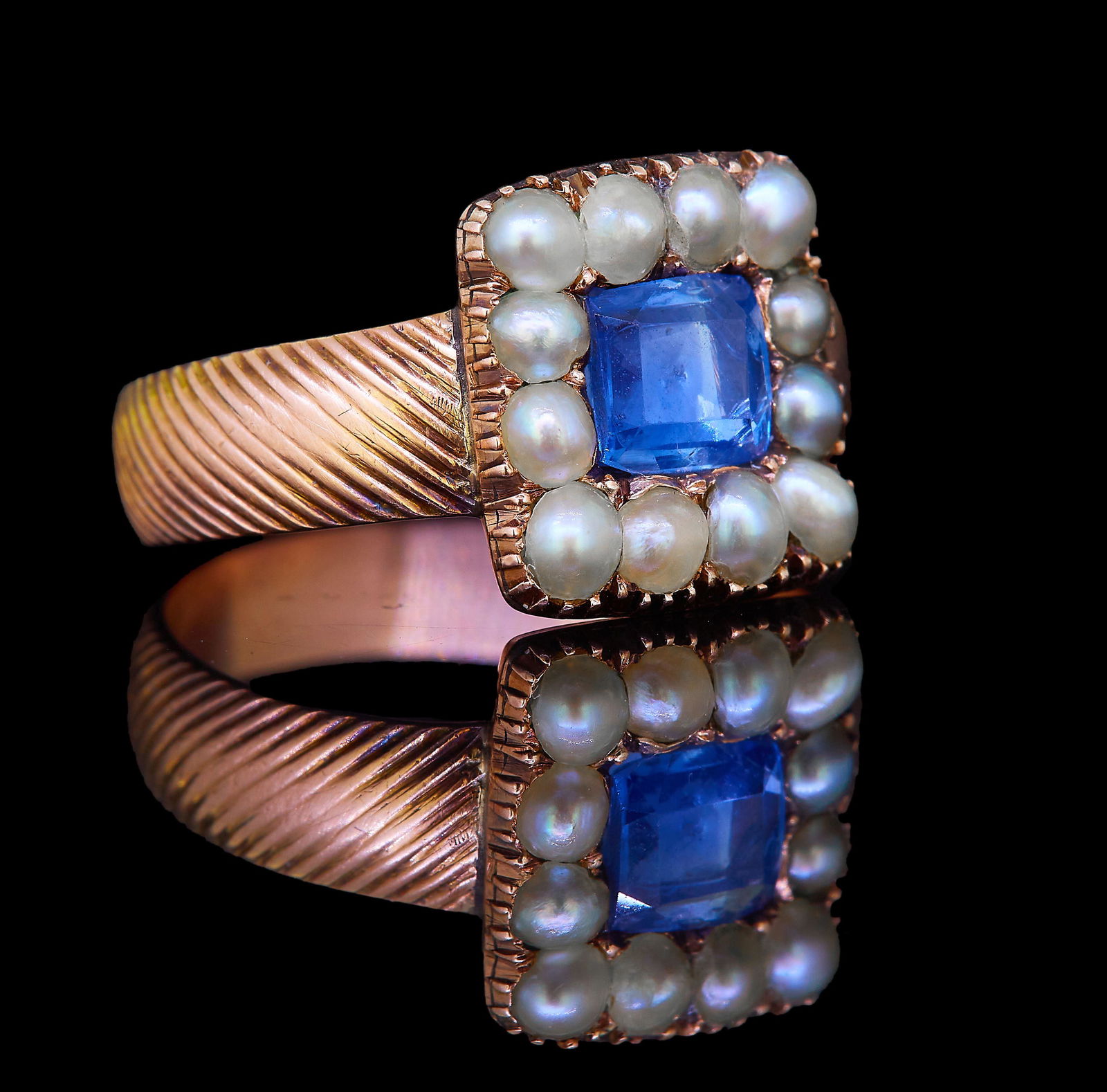 ANTIQUE SAPPHIRE AND PEARL CLUSTER RING (1 of 1)