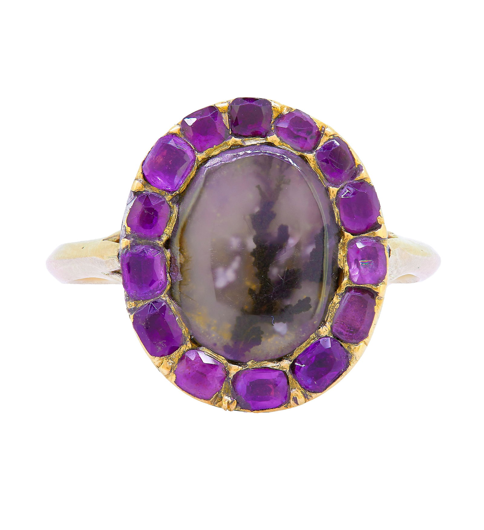 ANTIQUE DENDRETIC AGATE AND AMETHYST CLUSTER RING (1 of 1)