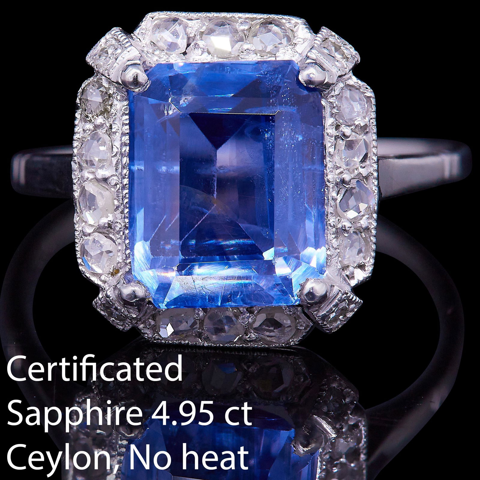 CERTIFICATED 4.95 SAPPHIRE AND DIAMOND CLUSTER RING (1 of 1)