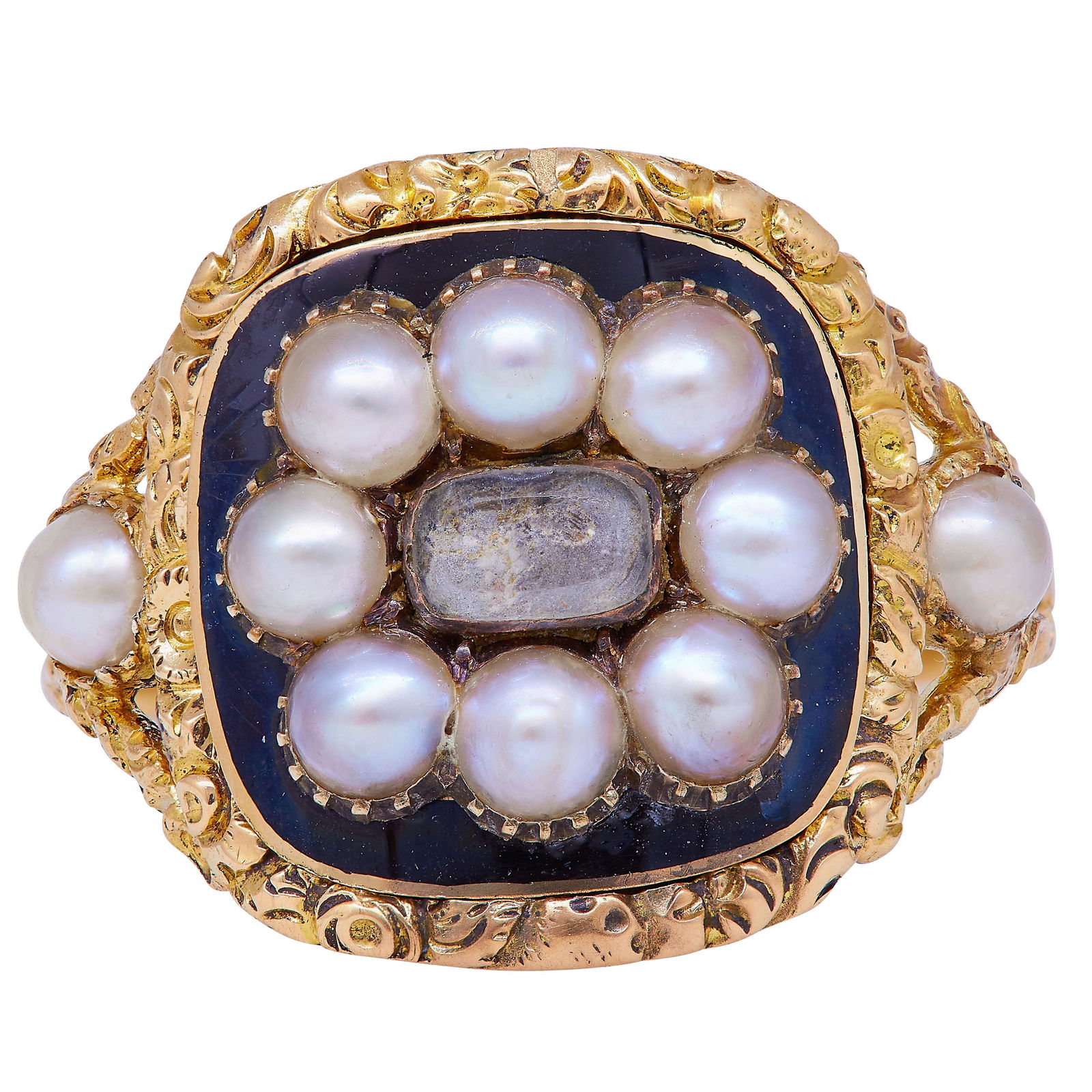 ANTIQUE PEARL AND ENAMEL MEMORI RING (1 of 1)