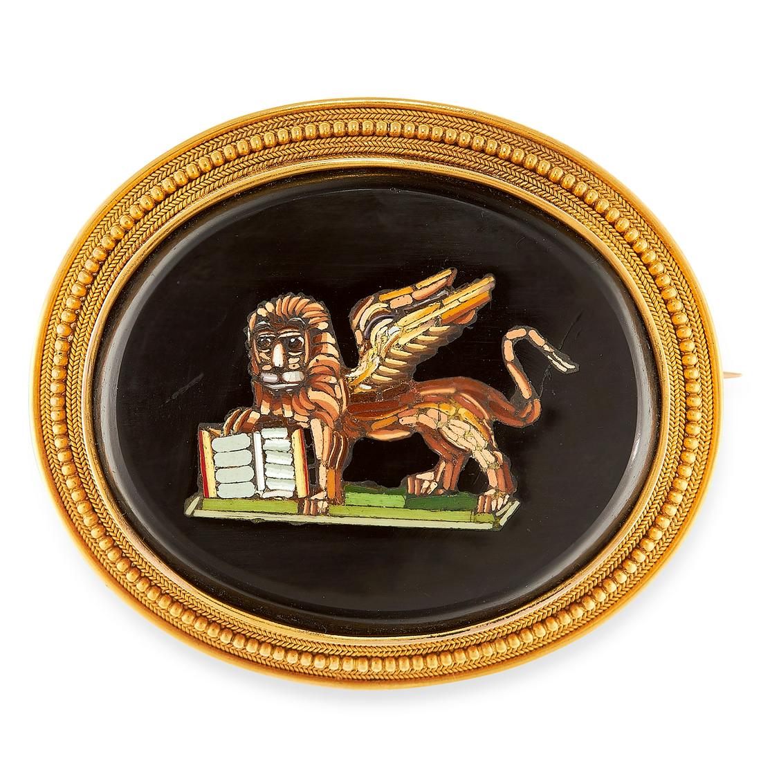 ANTIQUE MICROMOSAIC BROOCH, VENETIAN LION (1 of 1)
