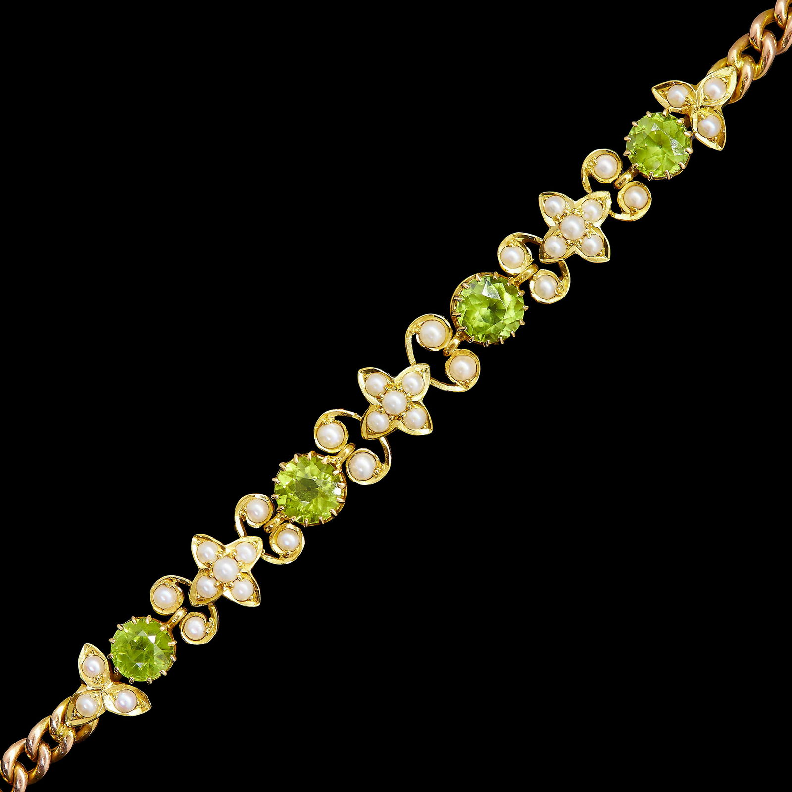 ANTIQUE PERIDOT AND PEARL BRACELET (1 of 1)