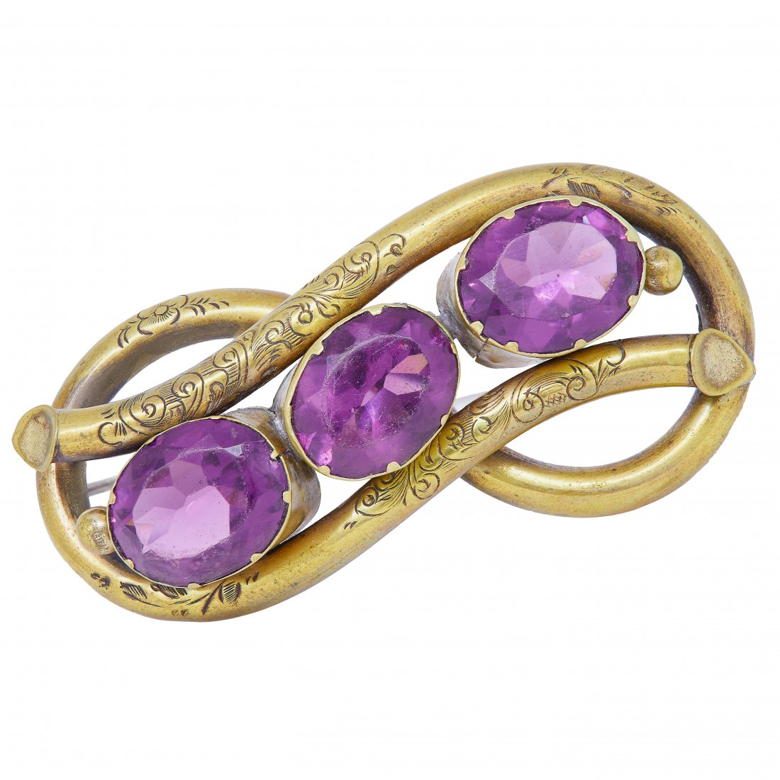NO RESERVE, PURPLE PASTE 3-STONE BROOCH (1 of 1)