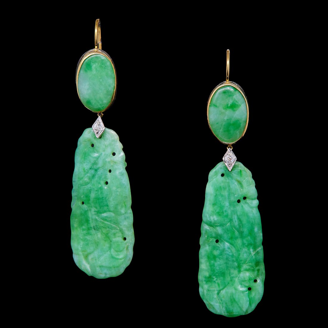 NO RESERVE, PAIR OF JADE AND DIAMOND DROP EARRINGS (1 of 1)