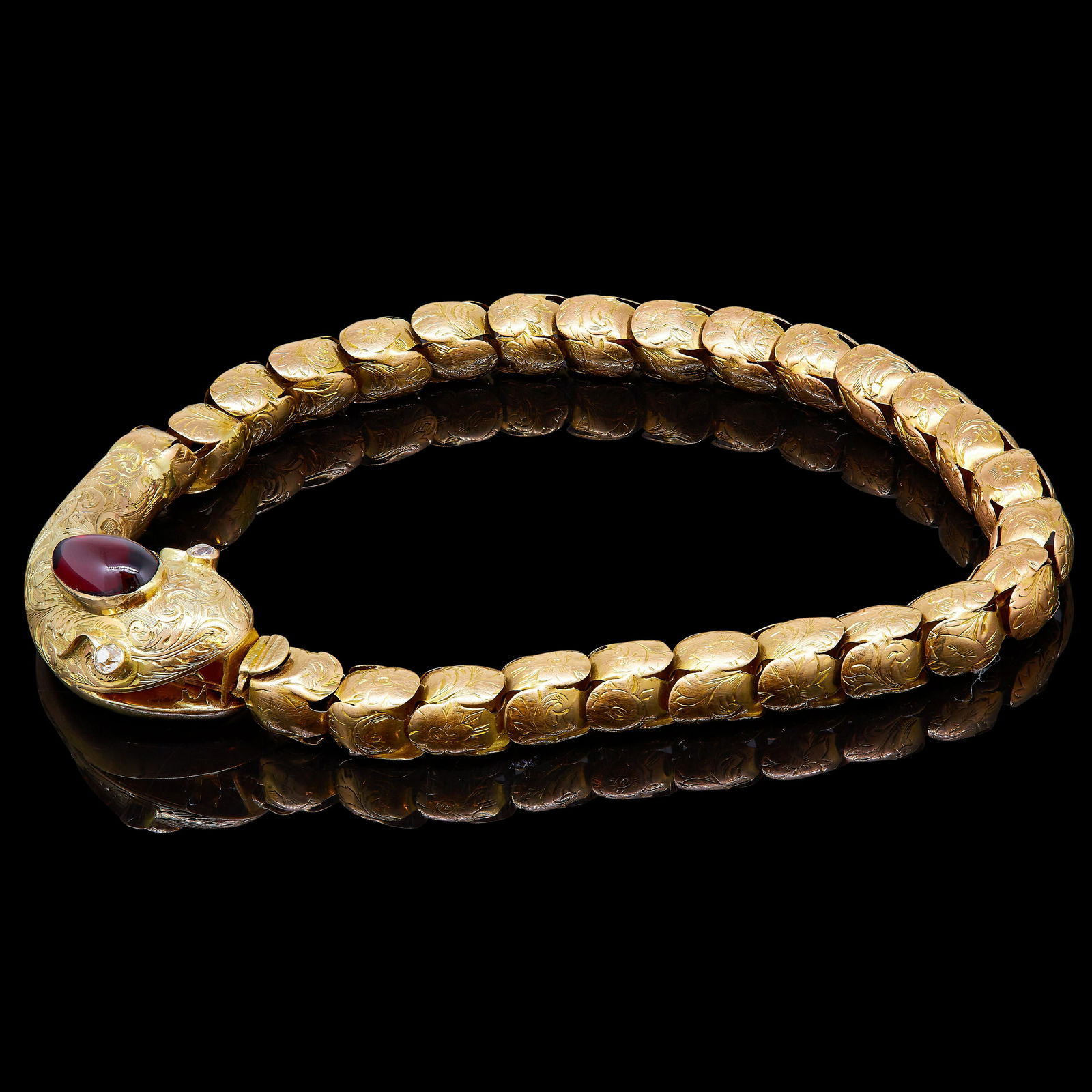 ANTIQUE VICTORIAN GARNET AND DIAMOND SNAKE BRACELET (1 of 1)