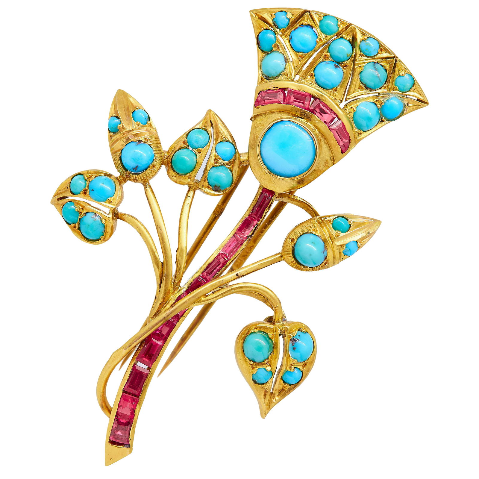 TURQUOISE AND RUBY FLORAL BROOCH (1 of 1)