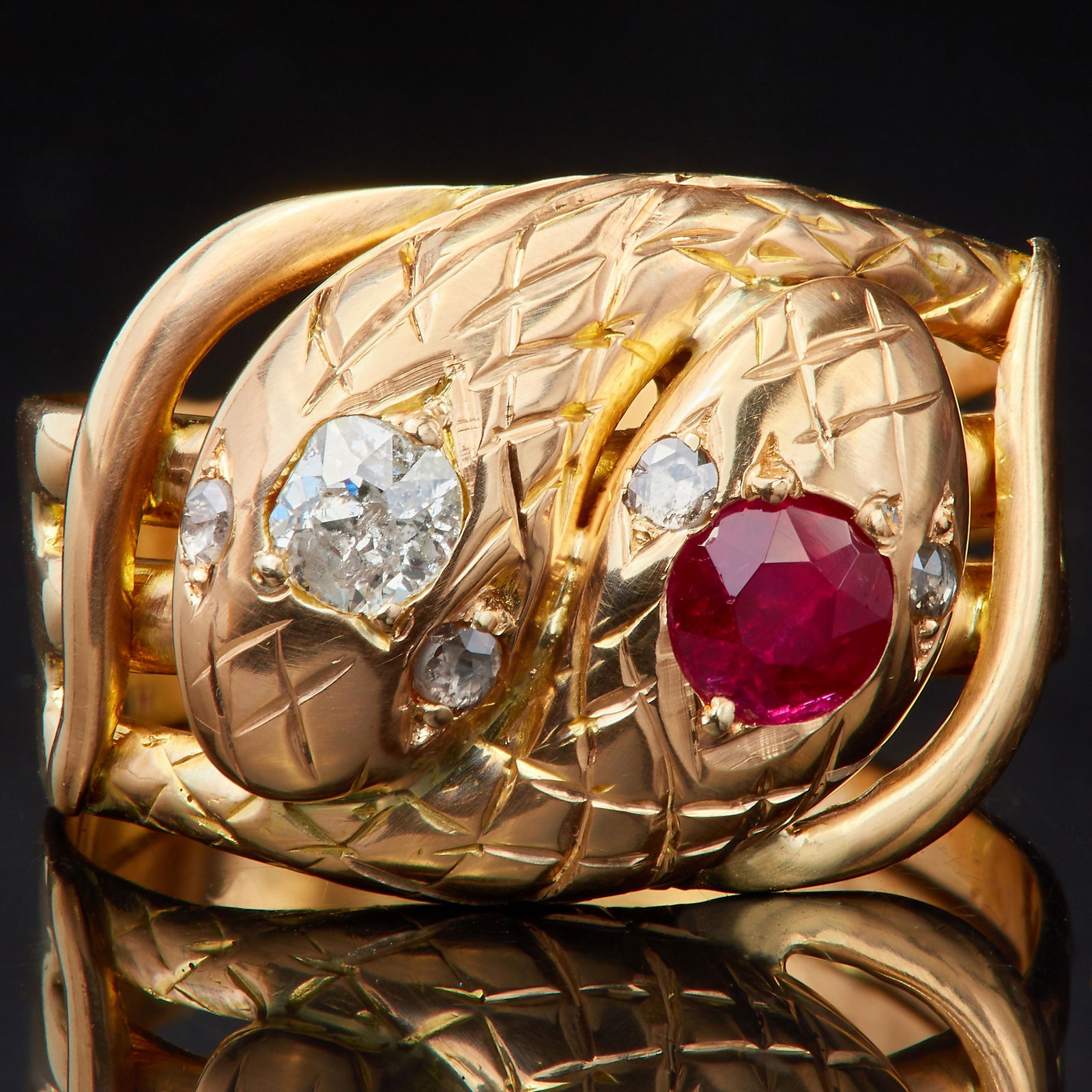 RUBY AND DIAMOND DOUBLE SNAKE RING (1 of 2)