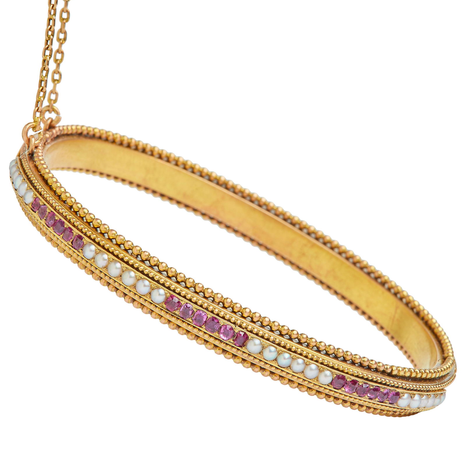 VICTORIAN RUBY AND PEARL HINGED BANGLE (1 of 1)
