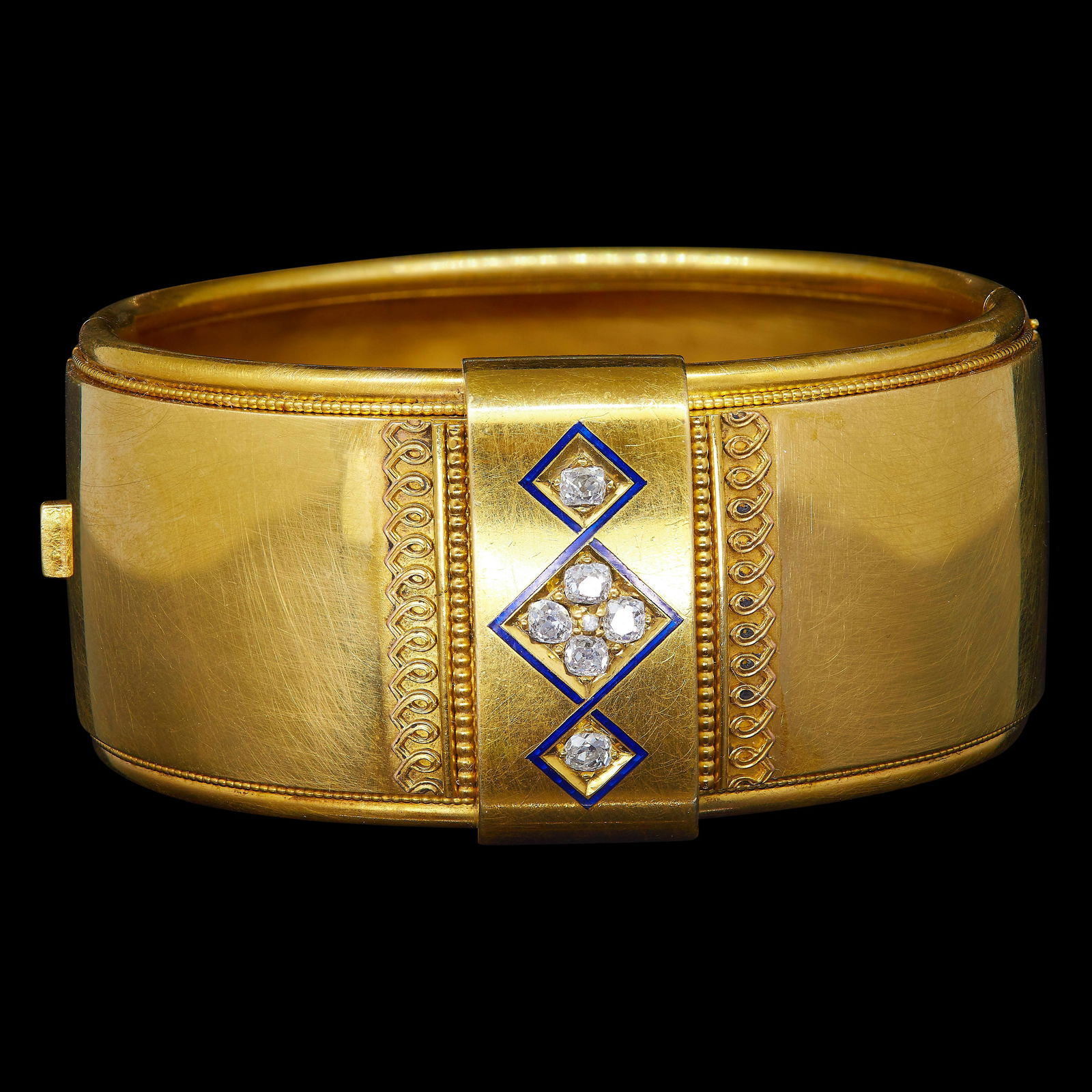VICTORIAN DIAMOND AND ENAMEL WIDE HINGED BANGLE (1 of 1)