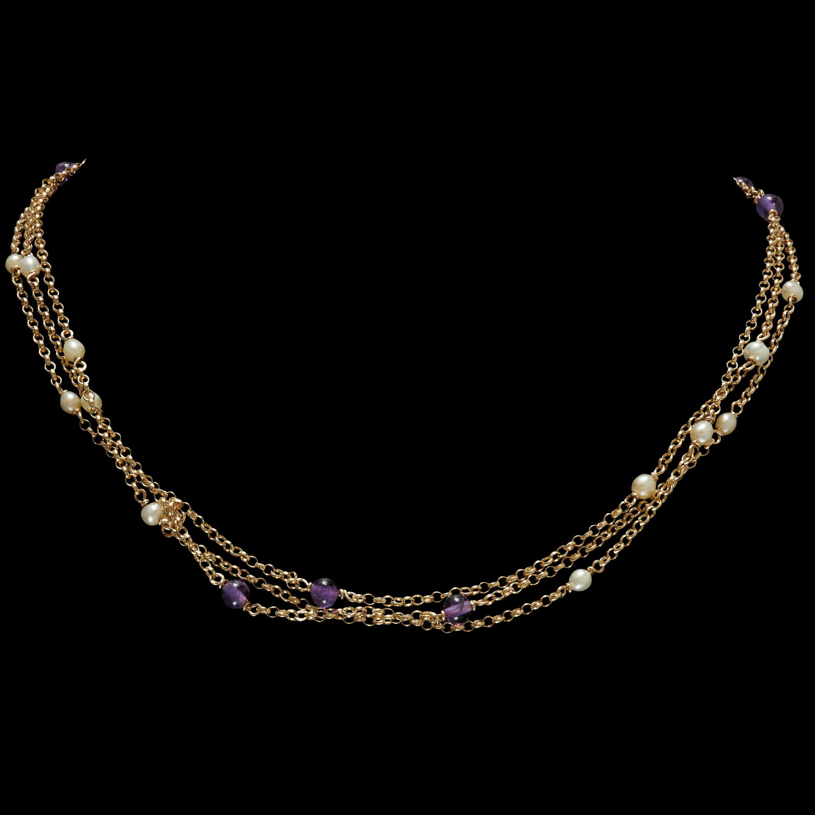 AMETHYST AND PEARL LONG CHAIN NECKLACE (1 of 1)