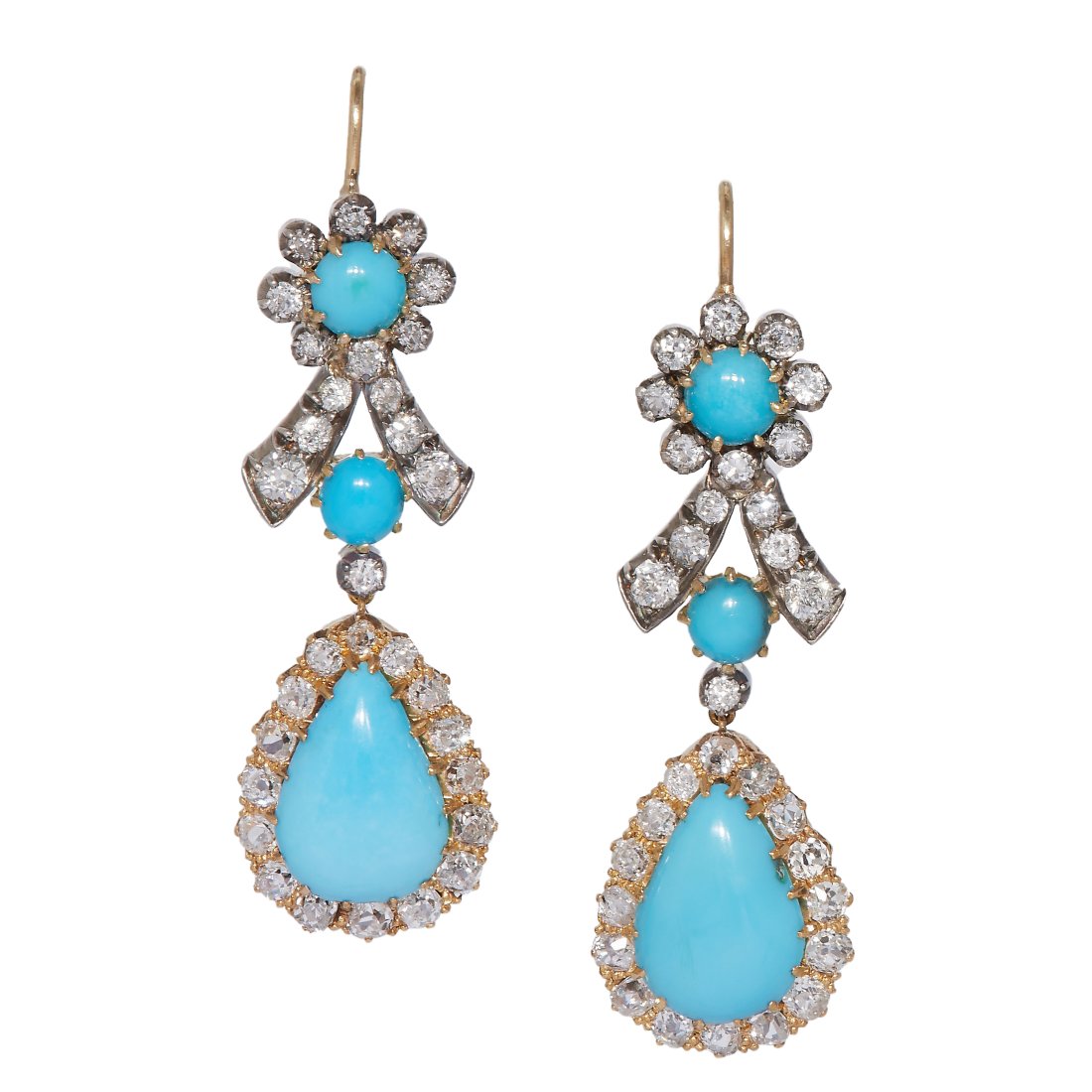 PAIR OF TURQUOISE AND DIAMOND DROP EARRINGS (1 of 2)