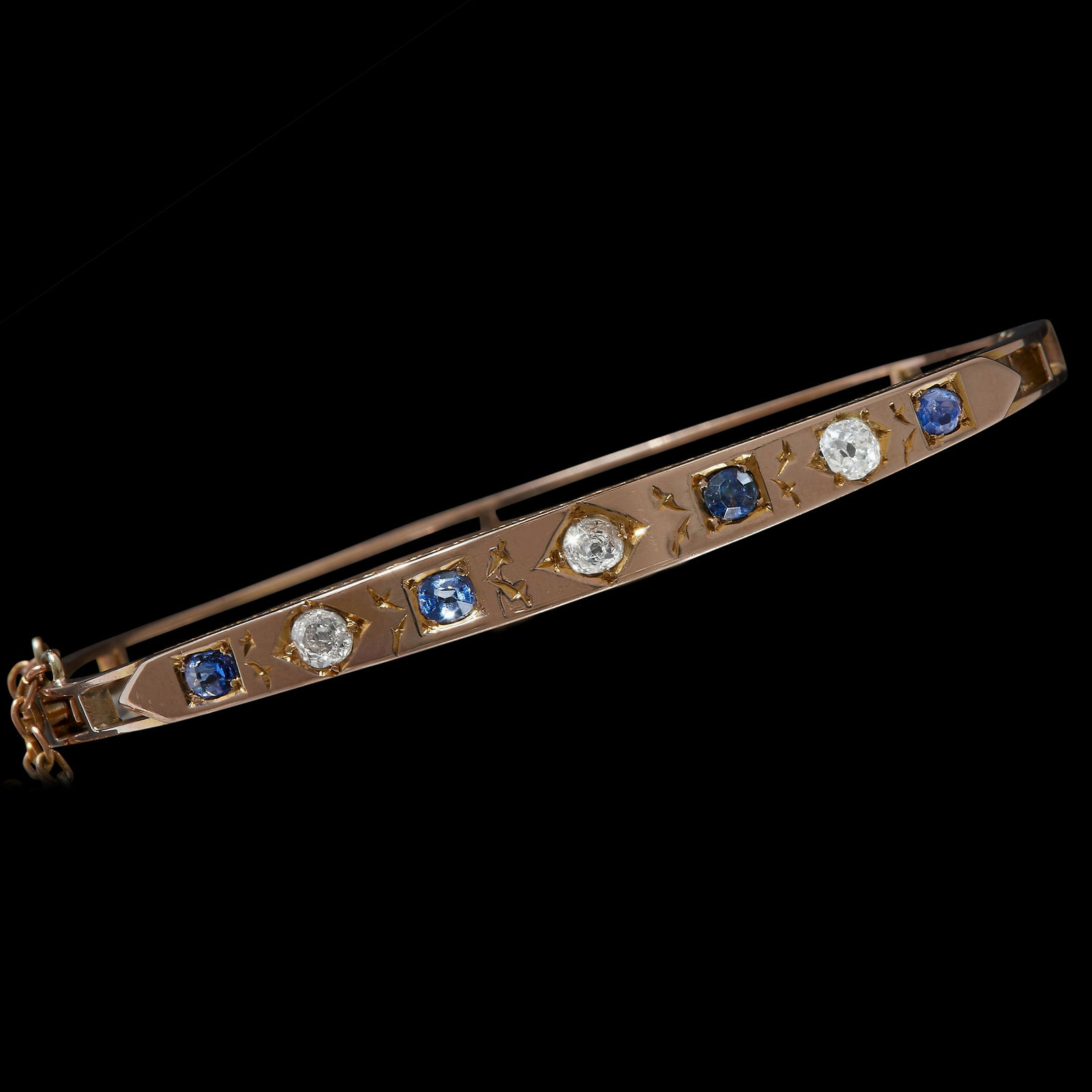 VICTORIAN SAPPHIRE AND DIAMOND HINGED BANGLE (1 of 1)