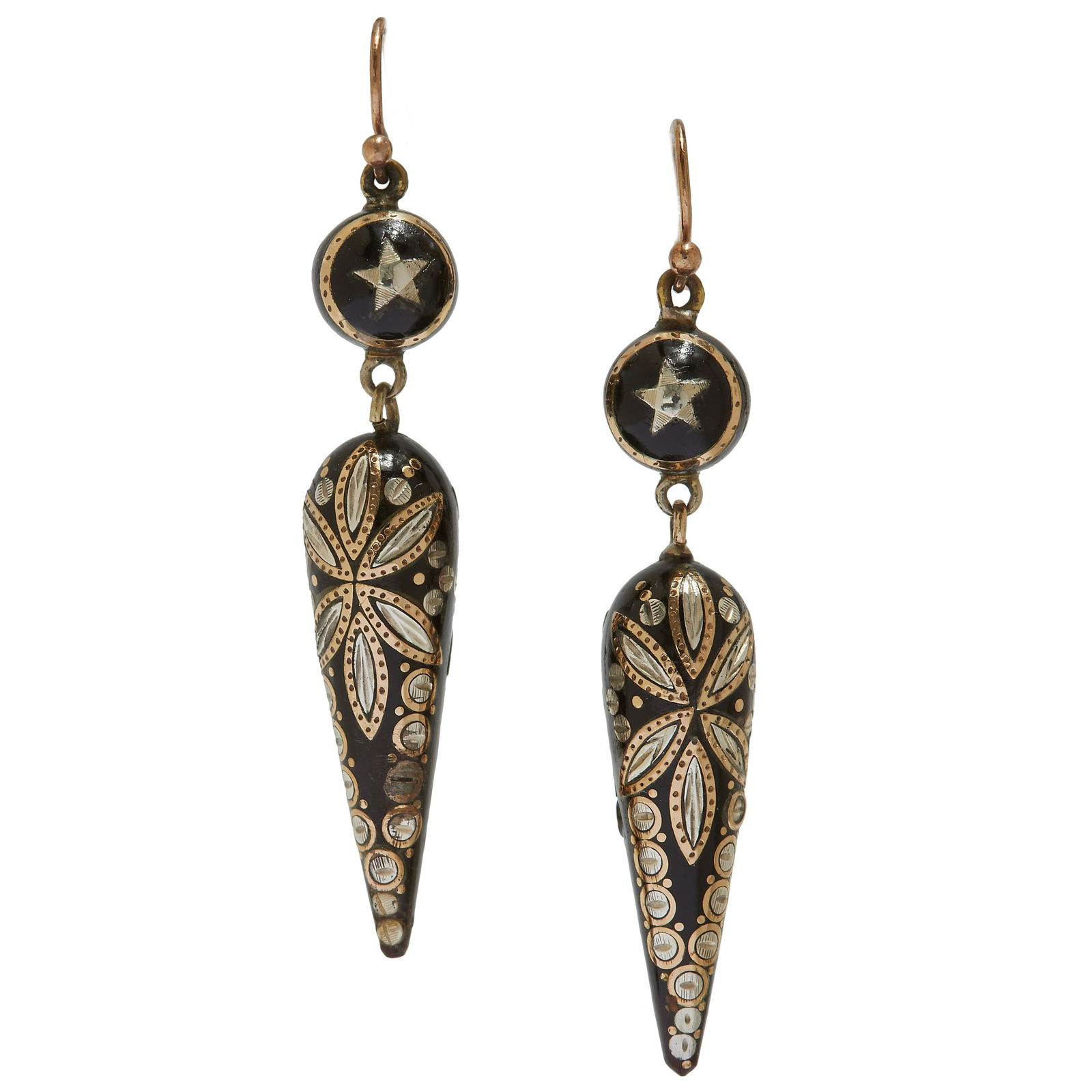PAIR OF VICTORIAN GOLD AND SILVER PIQUE TORTOISE  DROP EARRINGS (1 of 1)