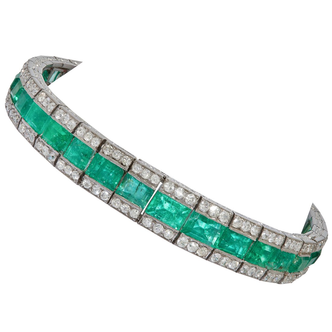 IMPORTANT ART-DECO EMERALD AND DIAMOND BRACELET (1 of 2)