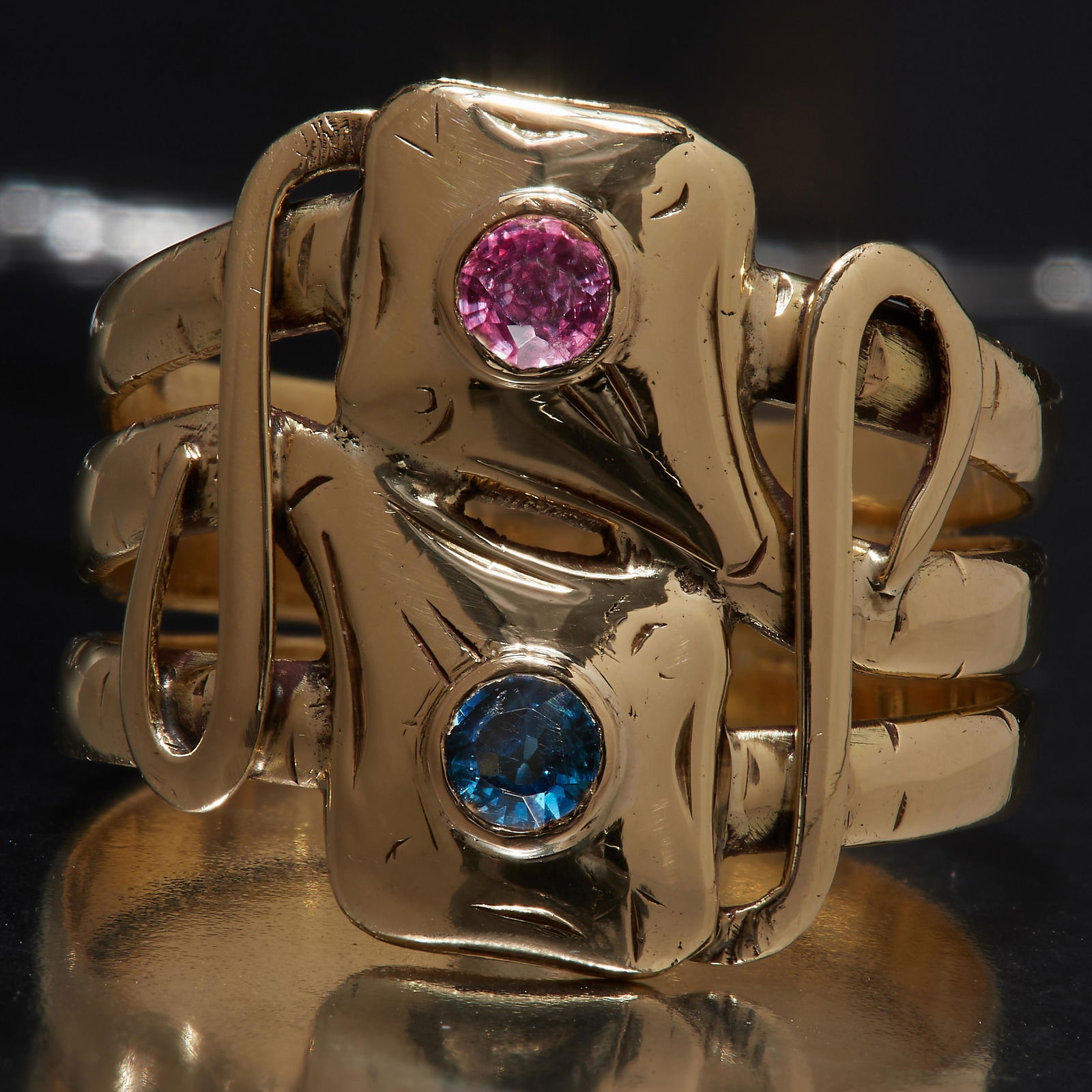 STYLIZED SAPPHIRE AND RUBY DOUBLE SNAKE RING (1 of 1)