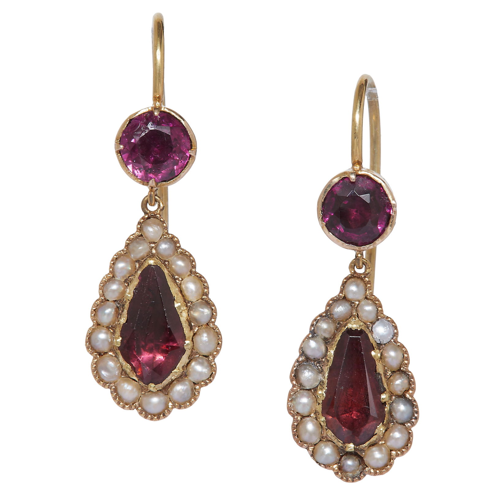 VICTORIAN PAIR OF PEARL AND AMETHYST DROP EARRINGS (1 of 1)