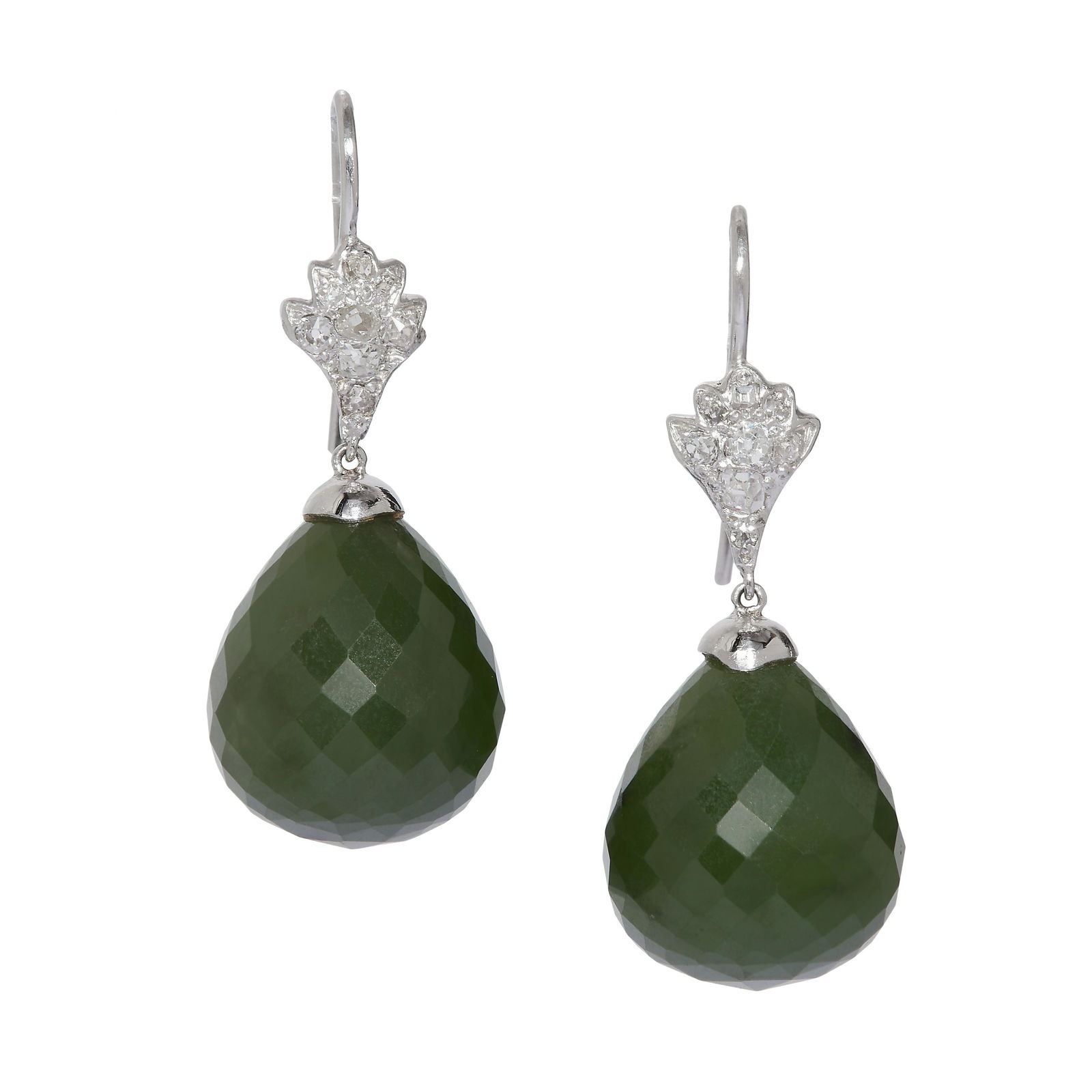 PAIR OF EMERALD AND DIAMOND DROP EARRINGS (1 of 1)