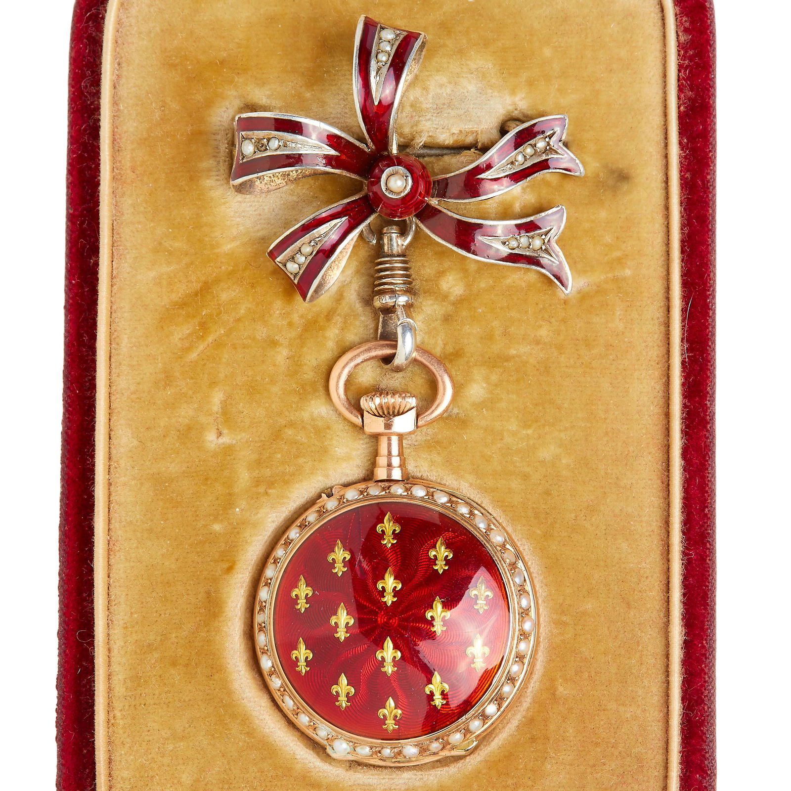 STUNNING SWISS GUILLOCHE ENAMEL & PEARL FOB WATCH (1 of 1)
