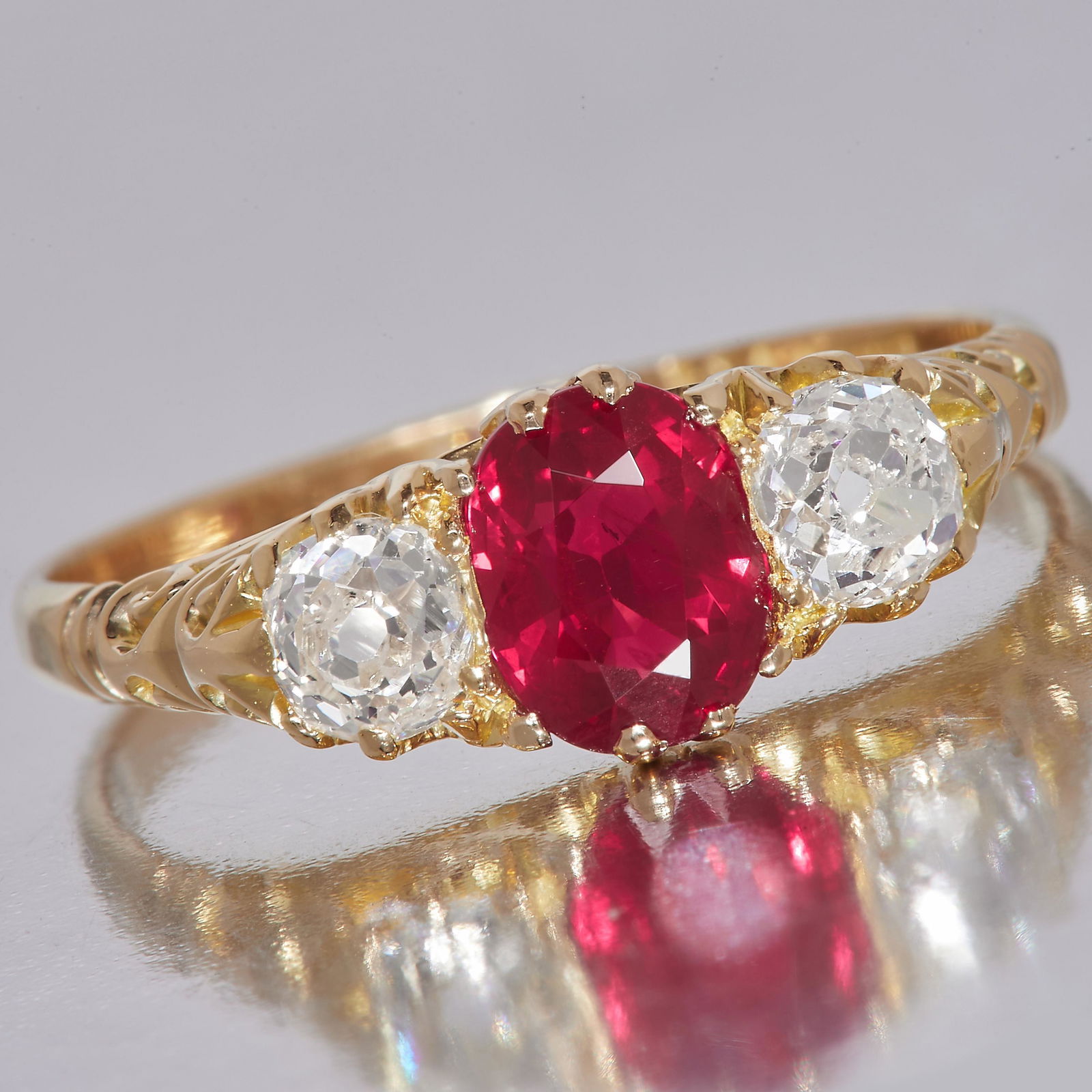 RUBY AND DIAMOND 3-STONE RING (1 of 1)