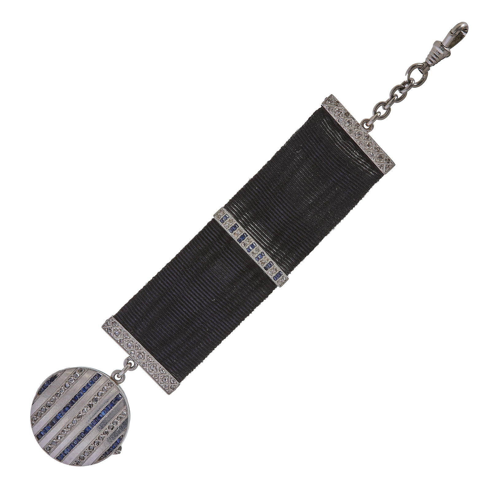 ART-DECO SAPPHIRE AND DIAMOND LOCKET FOB PENDANT (1 of 1)