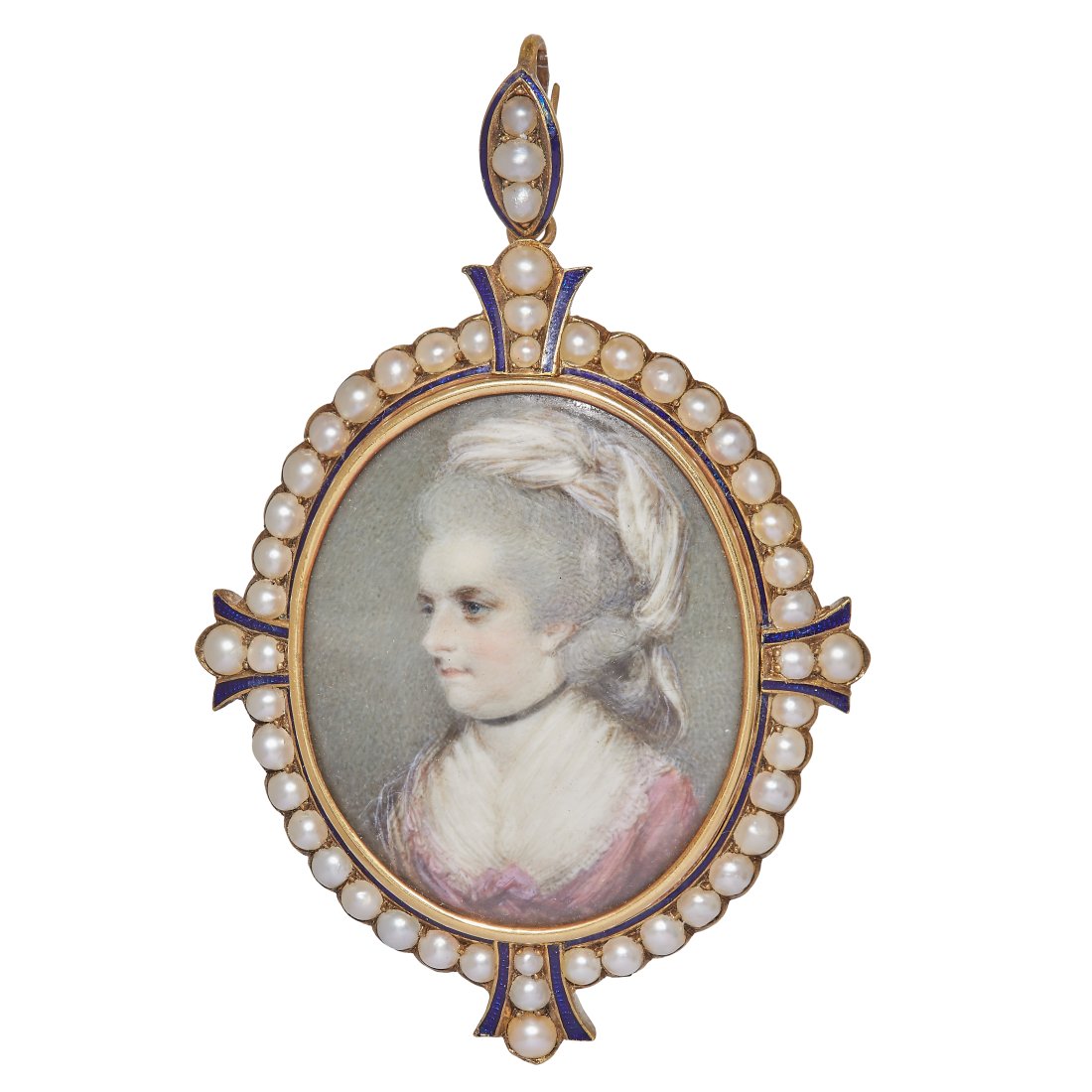 RARE GEORGIAN ENAMEL AND PEARL PORTRAIT MINIATURE PAINTING PENDANT/BROOCH (1 of 3)